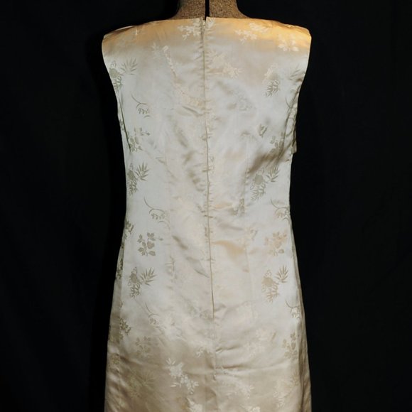 VTG Ivory Satin FloralPrint Cheongsam Sheath Dress - Picture 9 of 13